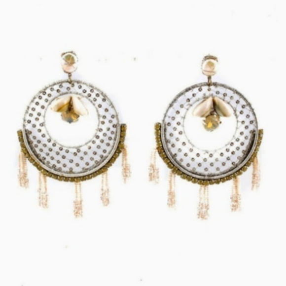 DEPPA GURMANI IVORY GOLD OVERSIZED GLASS BEADED STATEMENT EARRINGS - Picture 3 of 6